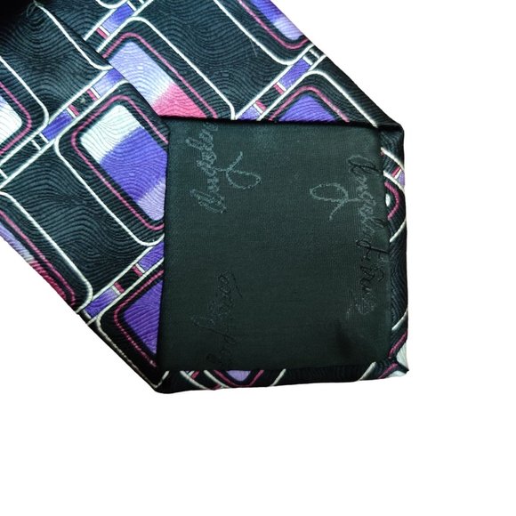 Angelo Litrico Mens Necktie C&A Silk Purple Black Abstract Ombre Statement Tie - Picture 7 of 7